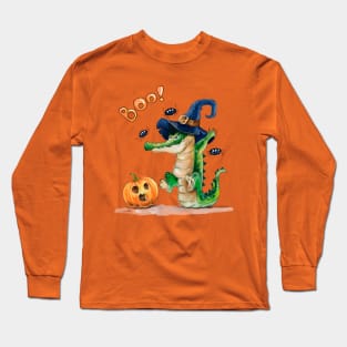 Boo! Halloween Crocodile and Pumpkin Long Sleeve T-Shirt